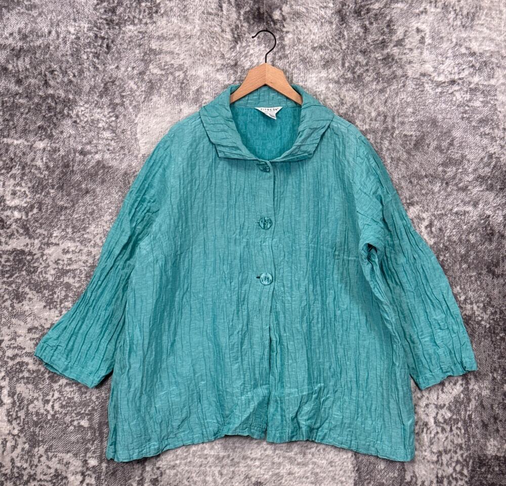 Citron Santa Monica Jacket 3X Womens Textured Silk Linen Lightweight Plus Size